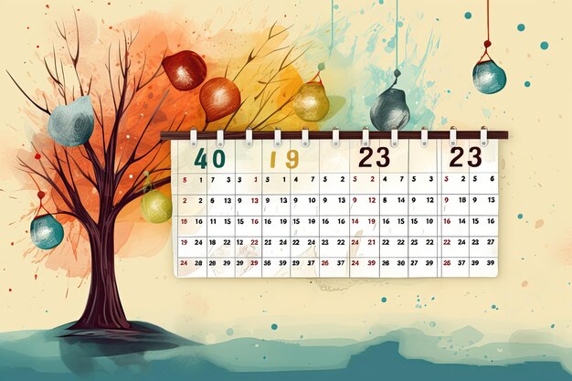 Foto ein 2024-kalender mit allen 12 monaten mit hervorgehobenen daten und feiertagen, generiert mit ki