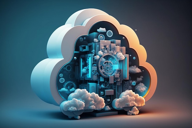 Ein 3D-Bild einer Wolke mit einer Uhr darauf.