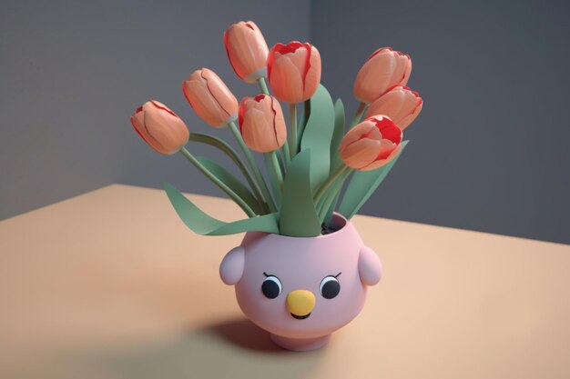 Ein 3D-Bucquet von Tulpen in einer Vase, die von einer minimalistischen KI generiert wurde