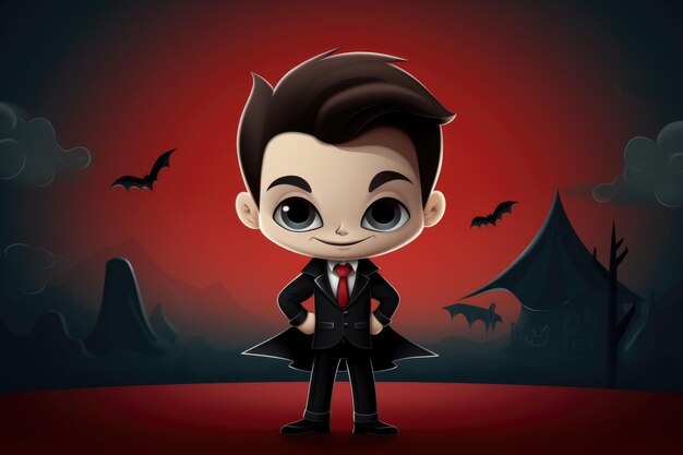 Ein 3D-Cartoon-Dracula-Vampir mit einer geheimnisvollen und verführerischen Aura