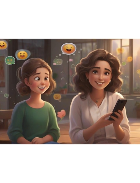Ein 3D-Cartoon-Paar, das sich amüsiert und lächelt