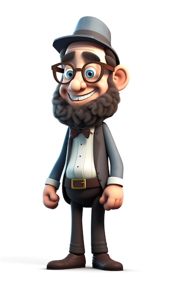 Ein 3D-Cartoon-Rabbiner mit Bart und Brille