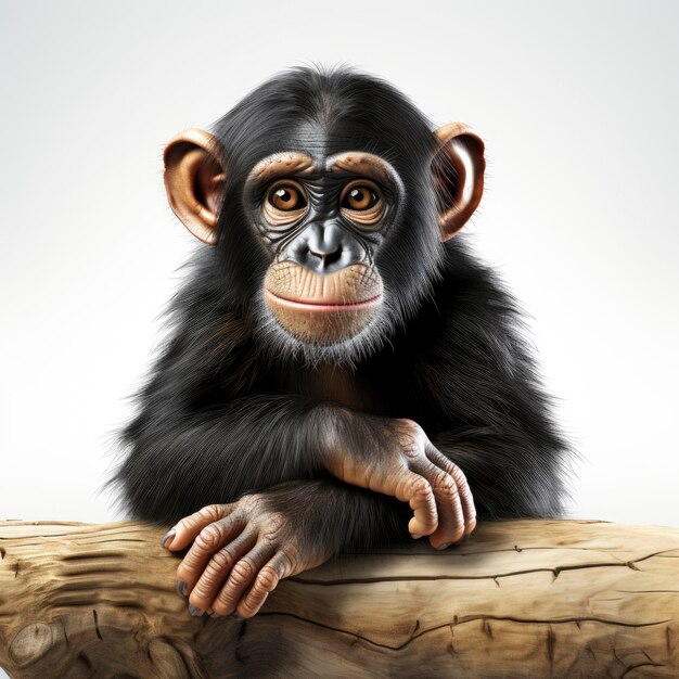 Ein 3D-Cartoon über einen Schimpansen auf weißem Hintergrund