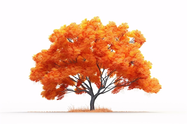 Ein 3D-CG-gerenderter Herbstbaum stand allein auf einer strahlend weißen Leinwand