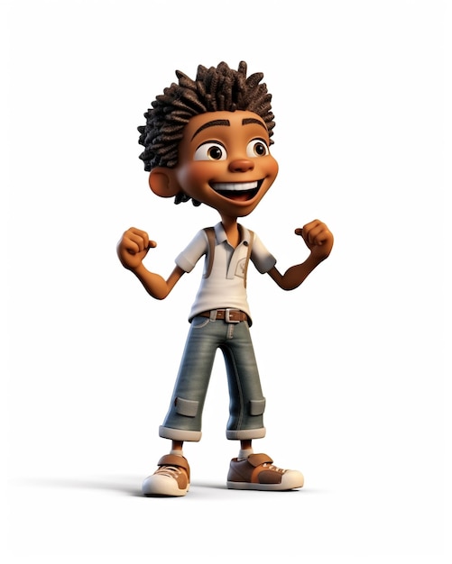 Ein 3D-Charakter, ein schwarzer Junge, der lacht, eine Reise zur Selbstakzeptanz.