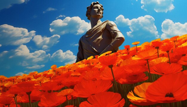 Foto ein 3d-digitalposter mit einer einsamen lebendigen marigoldblume