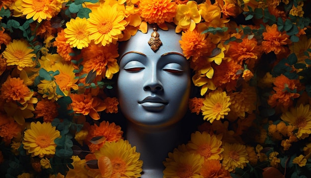 ein 3D-Digitalposter mit einer einsamen lebendigen Marigoldblume