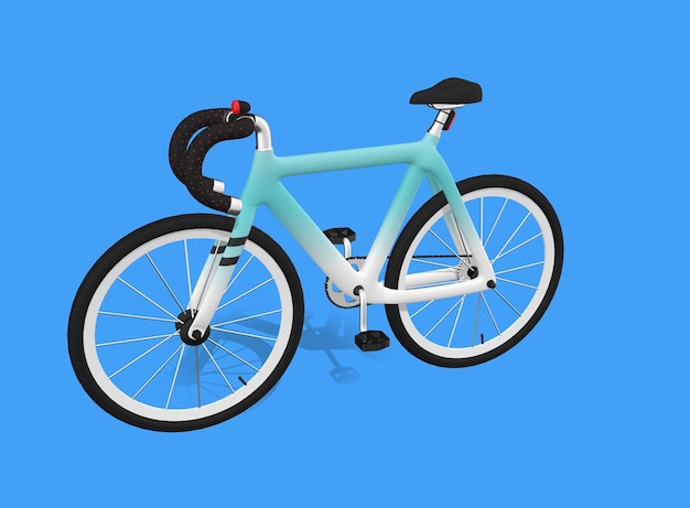 Ein 3D-Fahrrad mit blauem Rahmen auf blauem Hintergrund