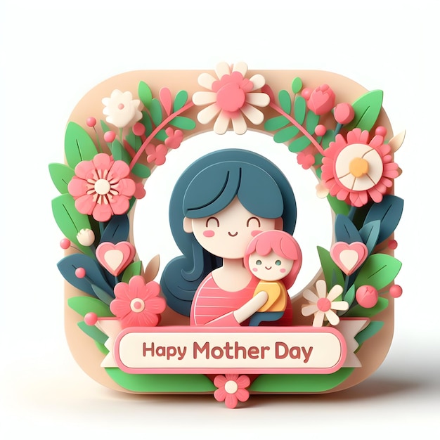Ein 3D-Flach-Ikon des Muttertagskonzepts Kreatives Handwerk Entwerfen von DIY-Dekorationen für Moms Day Isolat