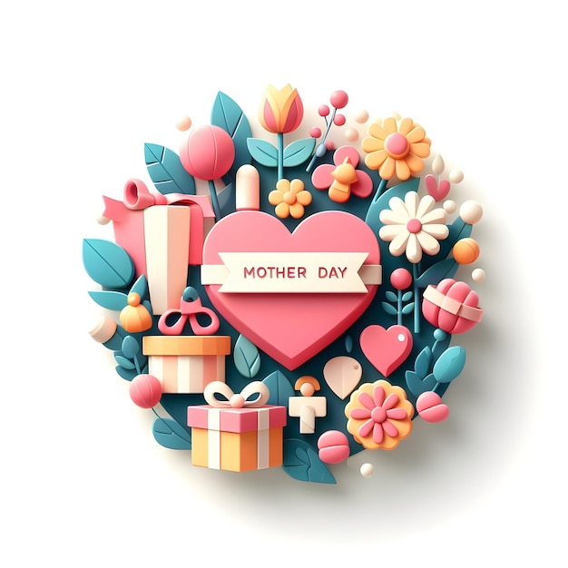 Ein 3D-Flach-Ikon des Muttertagskonzepts Kreatives Handwerk Entwerfen von DIY-Dekorationen für Moms Day Isolat