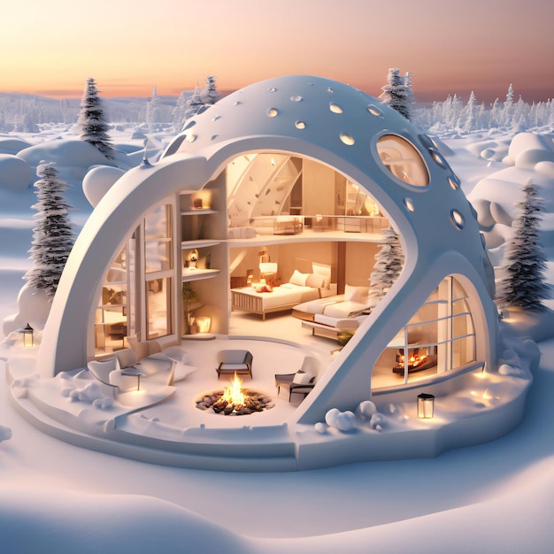 Ein 3D-Iglu-Haus in einem Eisland