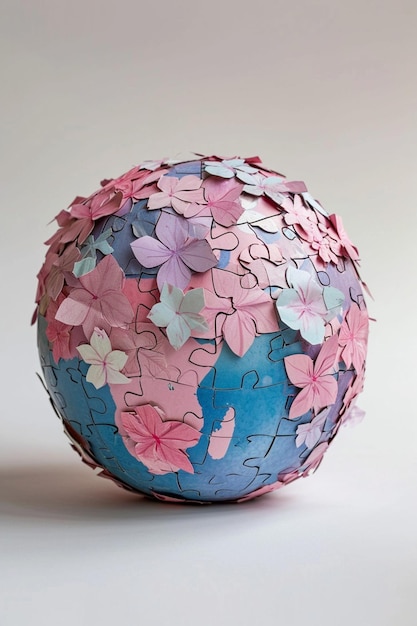 Foto ein 3d-interaktiver puzzle-globus, bei dem jedes stück ein land repräsentiert