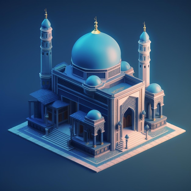 Ein 3D-Modell einer kleinen Moschee mit isoliertem Hintergrund