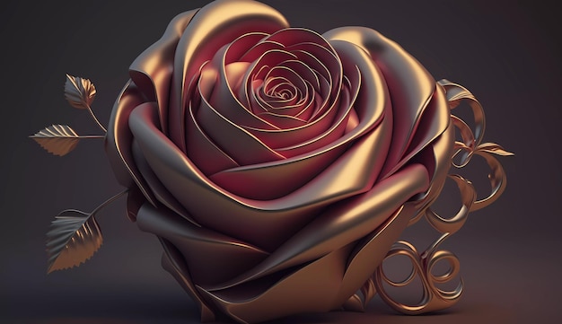 Ein 3D-Modell einer Rose mit einem Paar Ringen und einem Herzen.