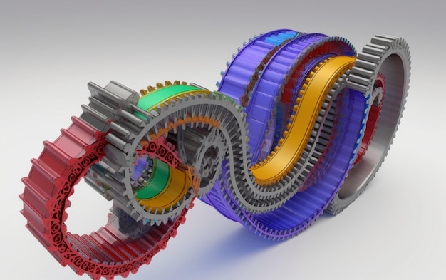 Ein 3D-Modell einer Spirale aus Zahnrädern