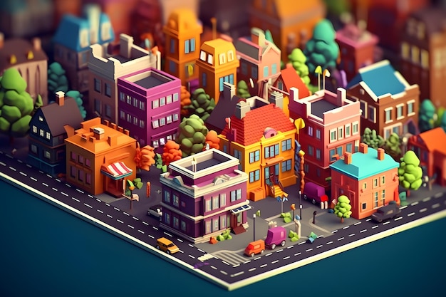 Ein 3D-Modell einer Stadt mit Straßenszene.