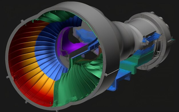 Foto ein 3d-modell einer turbine in den farben des regenbogens.