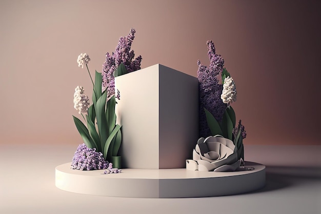 Ein 3D-Modell eines Blumenarrangements mit lila Blüten.