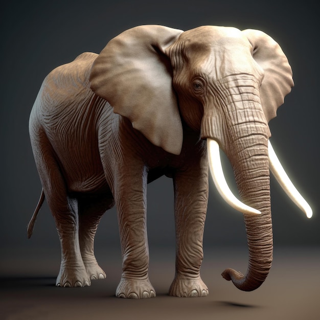 Ein 3D-Modell eines Elefanten mit großem Stoßzahn.