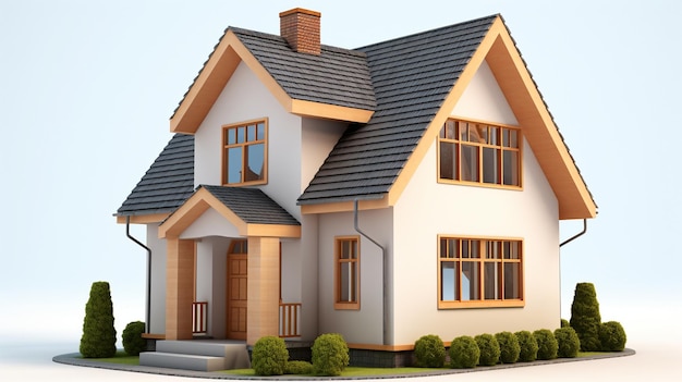 Ein 3D-Modell eines Hauses mit einem Haus auf der Vorderseite