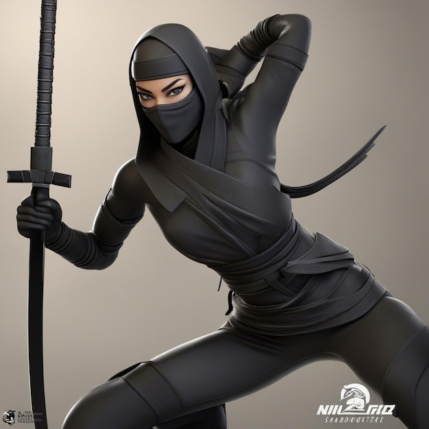 Foto ein 3d-ninja-cartoon-spielfigur junge mit grasnarbe, klarem, weißem hintergrund