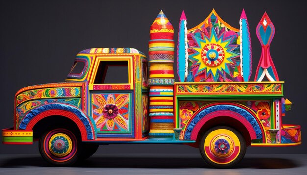 ein 3D-Poster mit einem minimalistischen pakistanischen Truck Art Horn