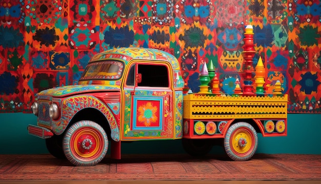 Foto ein 3d-poster mit einem minimalistischen pakistanischen truck art horn