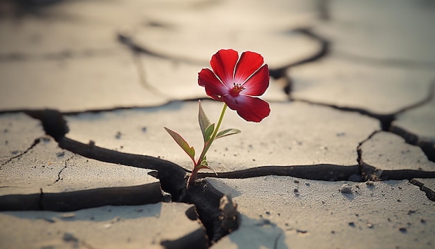 Foto ein 3d-poster mit einer einzigen realistischen blume, die durch risse im bürgersteig wächst