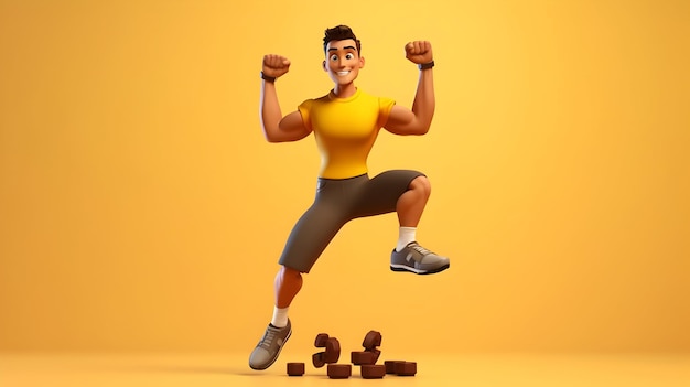 Ein 3D-Rendering, das eine junge Figur in verschiedenen Trainingsmomenten aufzeichnet