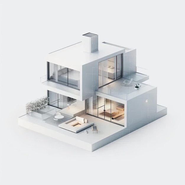 Ein 3D-Rendering eines modernen Hauses