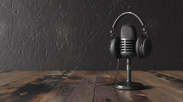 Ein 3D-Rendering eines Podcasting- und Radiokonzepts mit einem Retro-Mikrofon