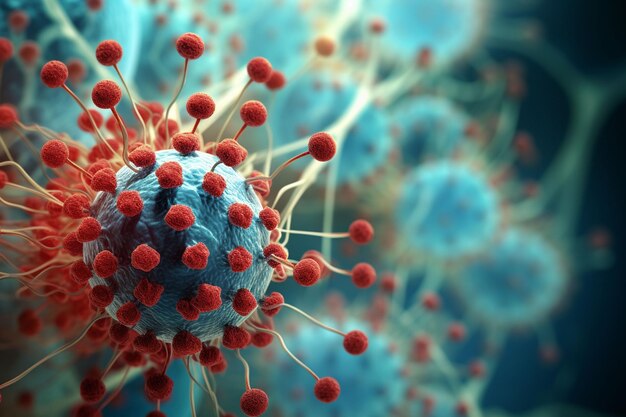 Foto ein 3d-virus wird in einem blauen hintergrund dargestellt