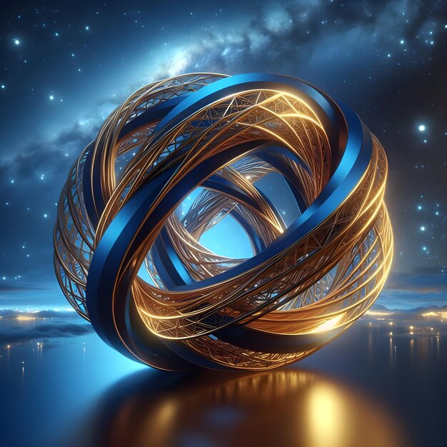 Foto ein 3d-weihnachts-mobius in gold und kobaltblau