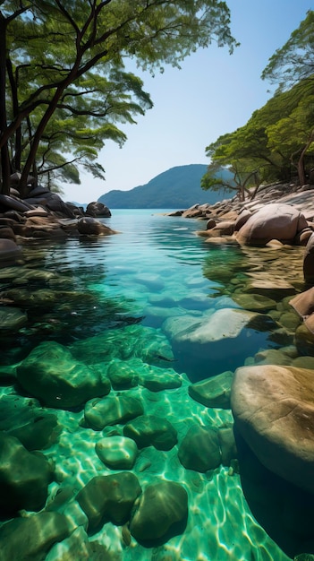 Ein abgelegener Strand mit kristallklarem, türkisfarbenem Wasser