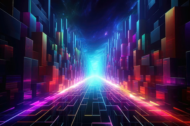 Ein abstraktes Bild eines Tunnels mit Neonlichtern