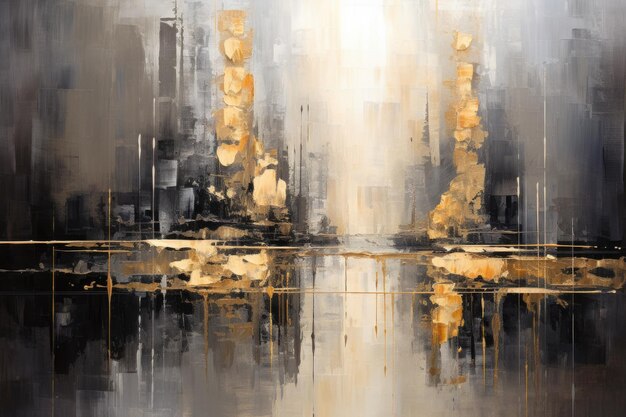Ein abstraktes Bild in goldgrau und schwarzer Farbe, gemalt auf Hintergrund.