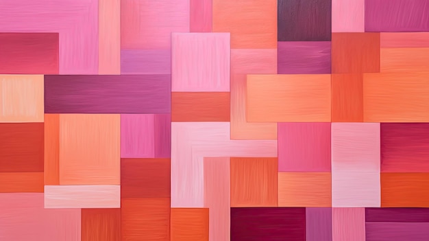 Ein abstraktes Design aus überlappenden Quadraten in Rosa- und Orangetönen