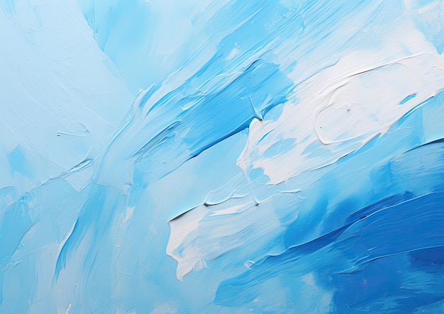 Ein abstraktes expressionistisches Kunstwerk mit kräftigen Pinselstrichen hellblauer Farbe auf einer Leinwand