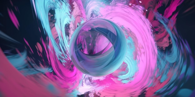 Ein abstraktes Gemälde eines generativen KI-Bildes mit rosa und blauem Wirbel