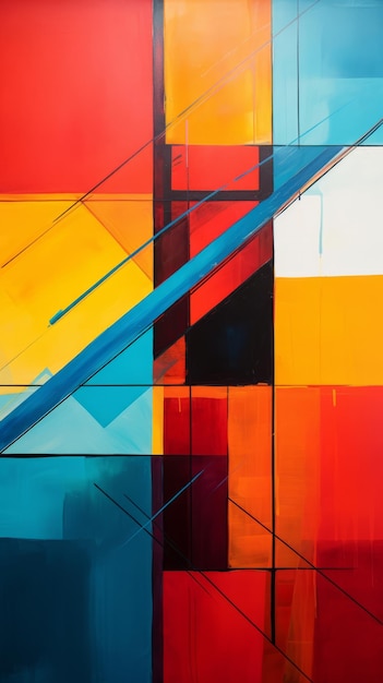 Ein abstraktes Gemälde eines roten, gelben und blauen Rechtecks