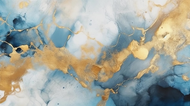 Ein abstraktes Gemälde mit einem Farbschema aus Gold und Blau. Generative KI