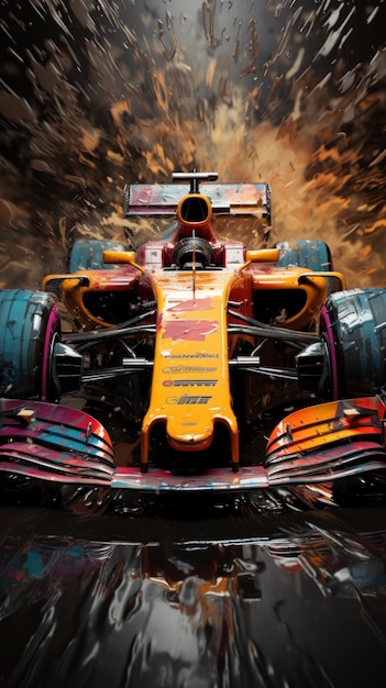 Ein abstraktes impressionistisches Gemälde eines Formel-1-Autos, das auf einer mit generativer KI erstellten Rennstrecke fährt