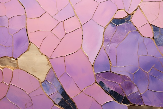 ein abstraktes Muster in Pastellrosa und Lila mit Goldpunkten im Cracked-Stil