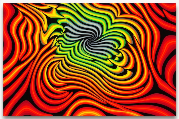 ein abstraktes psychedelisches Design mit roten, grünen und gelben Wirbeln
