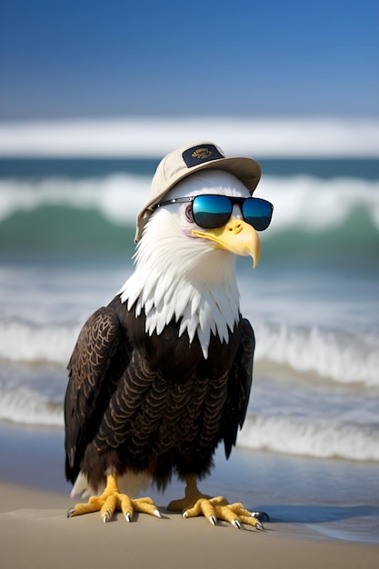 Ein Adler am Strand mit Brille