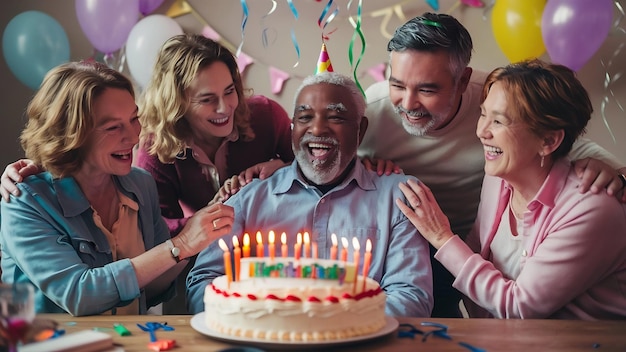 Ein älterer Mann feiert seinen Geburtstag