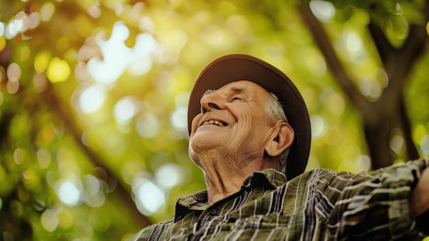 Ein älterer Mann, glücklich mit seinem freien Leben.