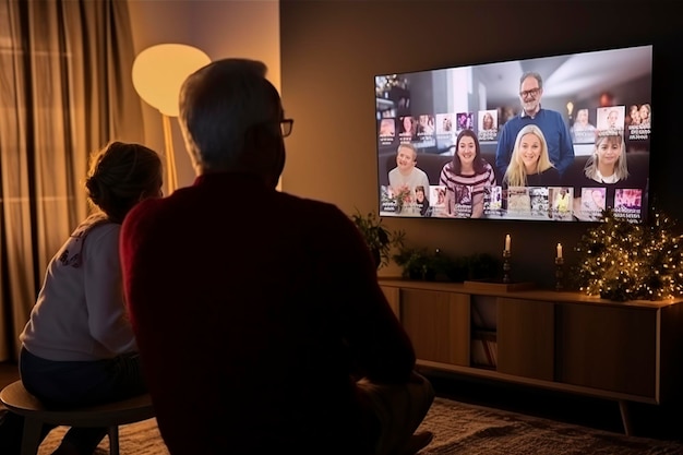 ein älterer Mann unterhält sich über eine Videokonferenz mit seinen Freunden