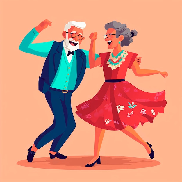 Ein älteres Paar tanzt energisch Aktiver Lebensstil älterer Menschen