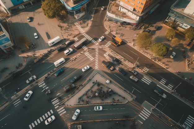 Ein ästhetisches Foto einer geschäftigen Stadt von oben